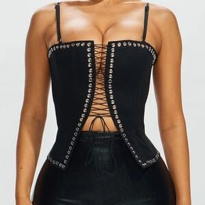 Black Lace-Up Corset Top